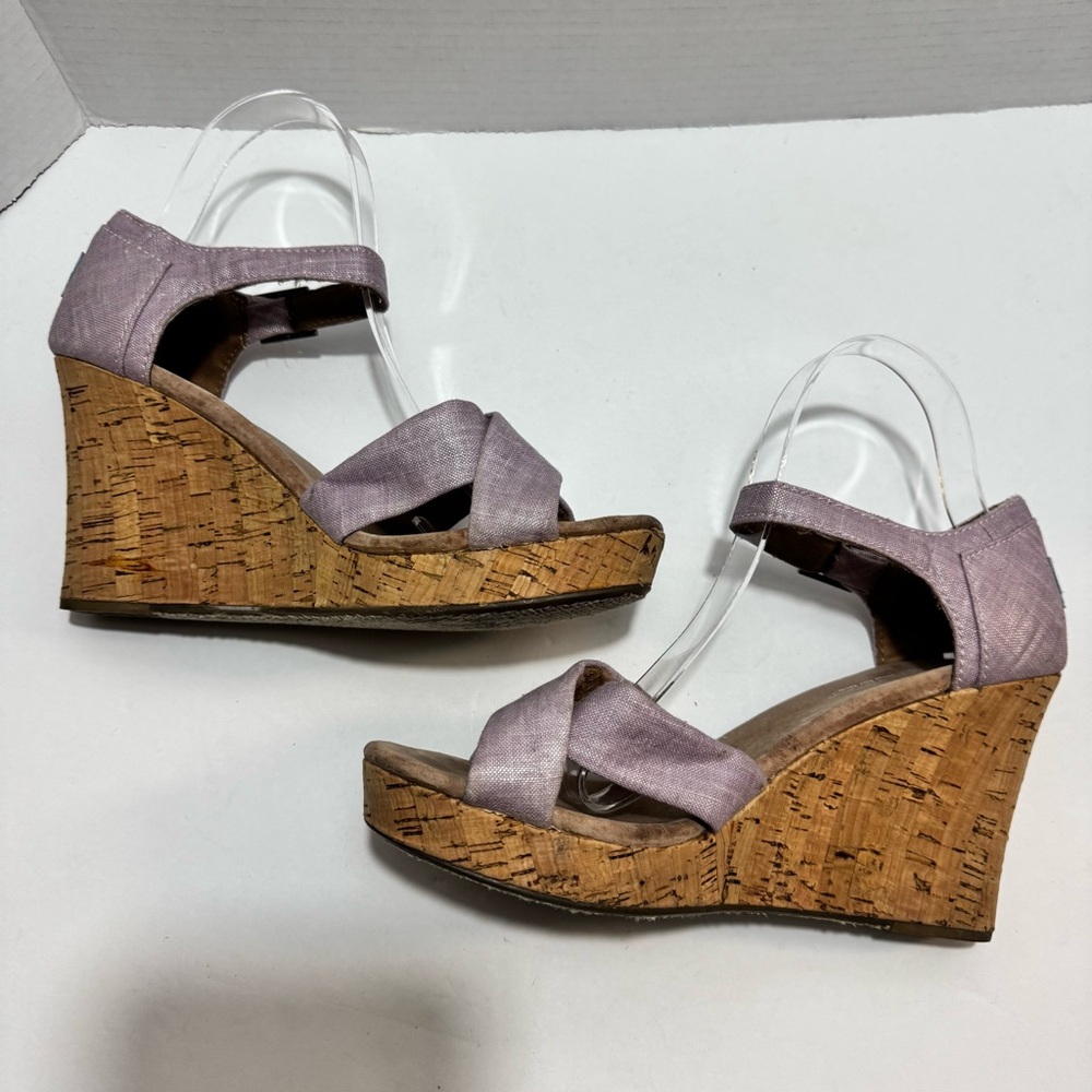 Toms Lavender Fabric Cork Wedge Sandals